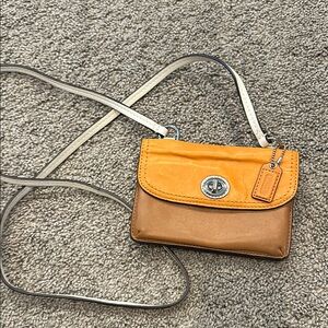 Coach Two-Tone Leather Crossbody Bag - Orange and Tan